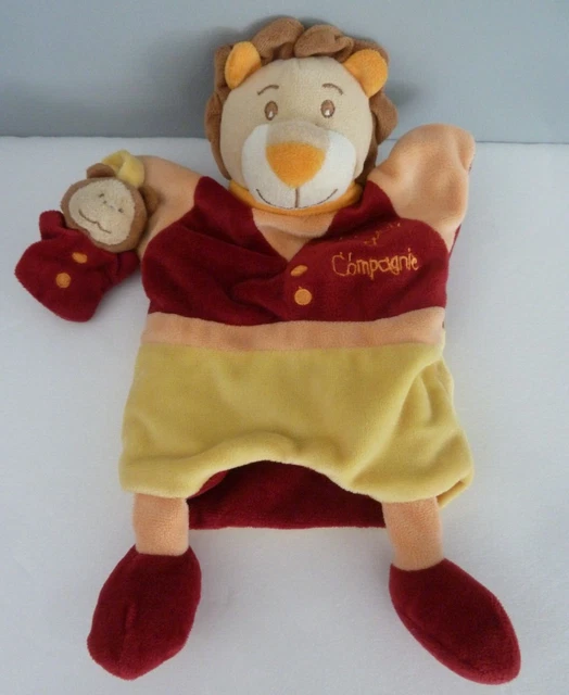 TT. DOUDOU ET COMPAGNIE MARIONNETTE LION singe rouge orange jaun EXCELLENT ETAT