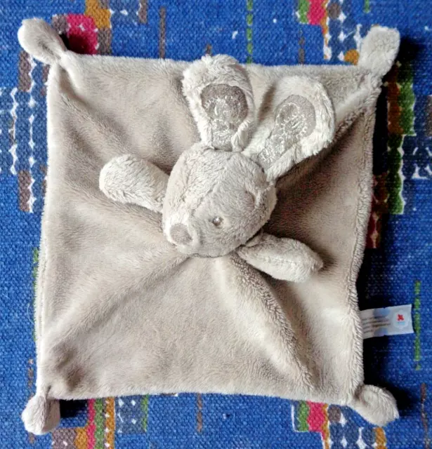 4Pa/  Doudou Plat Simba Nicotoy Lapin Gris Taupe Bandana Exc Etat