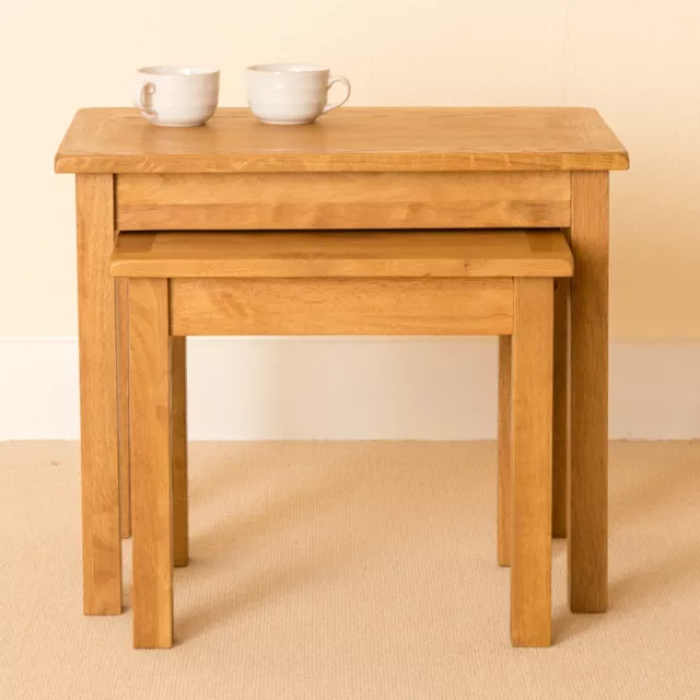 Lanner Oak Nest of Tables Set of 2 Rustic Small Solid Wood Side Coffee Table Set