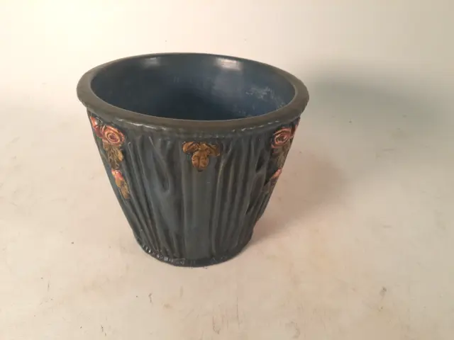 Weller Art Pottery Vase, Blue Drapery, 1920s, 6.5" Diameter, 5"t 3