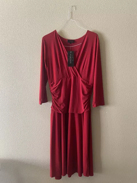 Rekucci Womens Red Cross Front 3/4 Sleeve Fit And Flare Dress Sz 14W MSRP 69.99