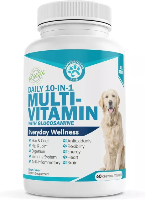 Wanderfound Pets 10-in-1 Dog Multivitamin, Chewable Dog Vitamins with Glucosamin