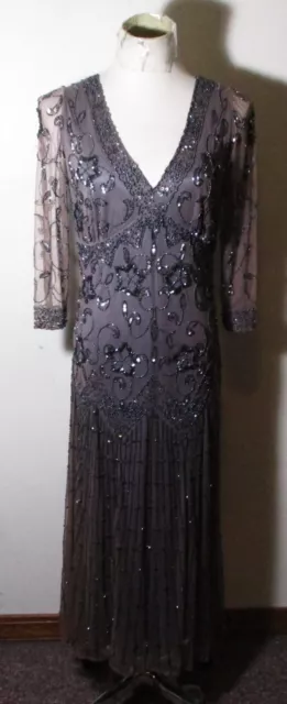 Women's PISARRO Nights Gray Heavy Beaded 3/4 Sleeve Dress Size 12