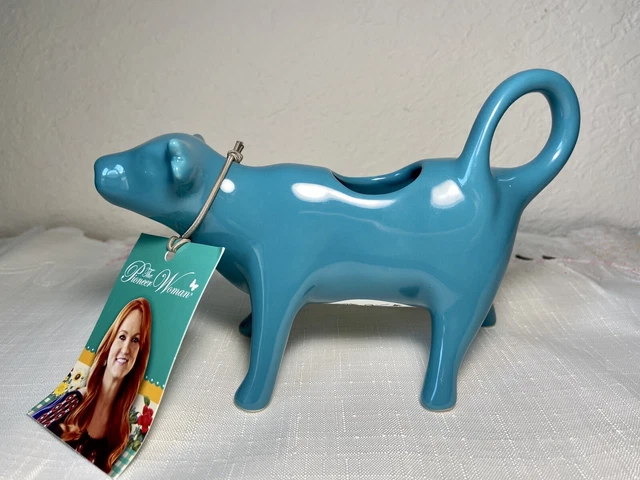 Pioneer Woman Teal Turquoise Blue Cow Creamer Figurine Flea Market New W/Tags