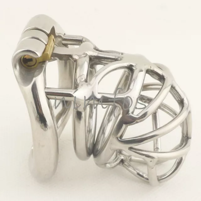 Male Chastity Device Latest Design Stainless Steel Cage with Curve Ring