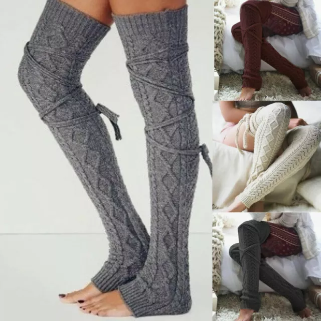 Calze lunghe da donna in maglia a trecce Leggings invernali il ginocchio Warm