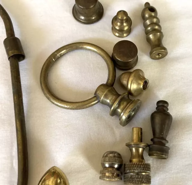 Antique/Vintage Lot Of 15 Lamp Parts - 10 Brass Finials & 5 Frames