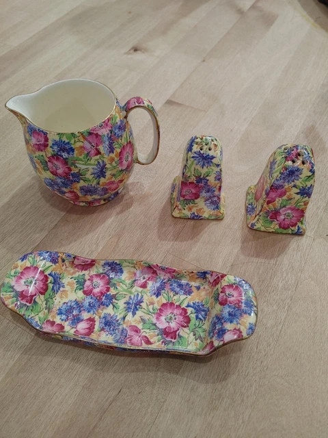 Vintage Royal Winton Grimwades England Royalty Chintz Salt Pepper Tray Creamer