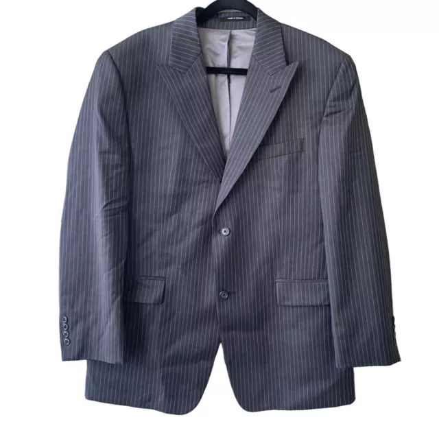 Calvin Klein 42R 36 x 32 2Pc 100% Wool Gray Pinstriped Peak Lapel 2 Button Suit