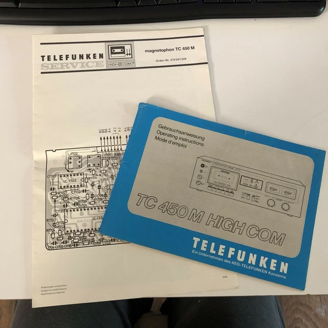 TELEFUNKEN magnetophon deck cassette Tape TC 450 M istruzioni d'uso Service