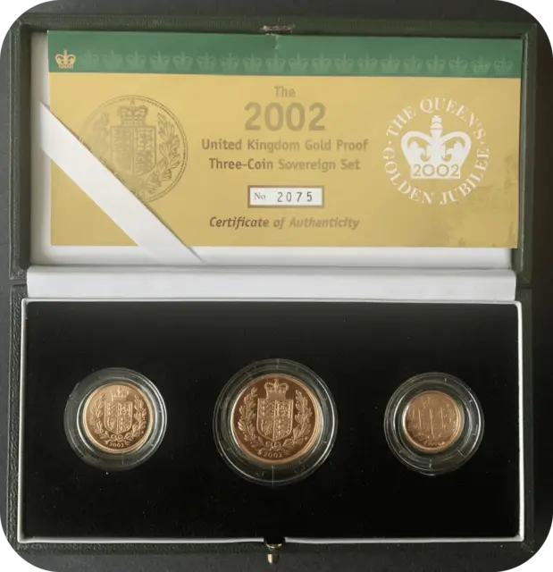 2002 Royal Mint  Proof Full Gold Sovereign 3 Coin Set