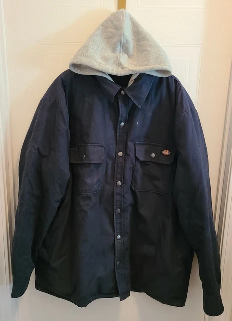 Dickies Jacket Men 2XL Blue Sweatshirt Hoodie Quilted Lined Shacket Distressed