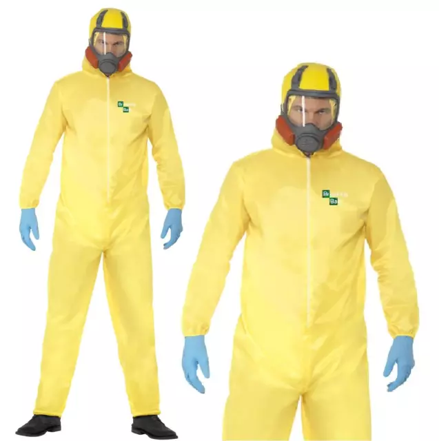 Adult Breaking Bad Costume Walter White Hazmat Chemical Suit Fancy Dress New