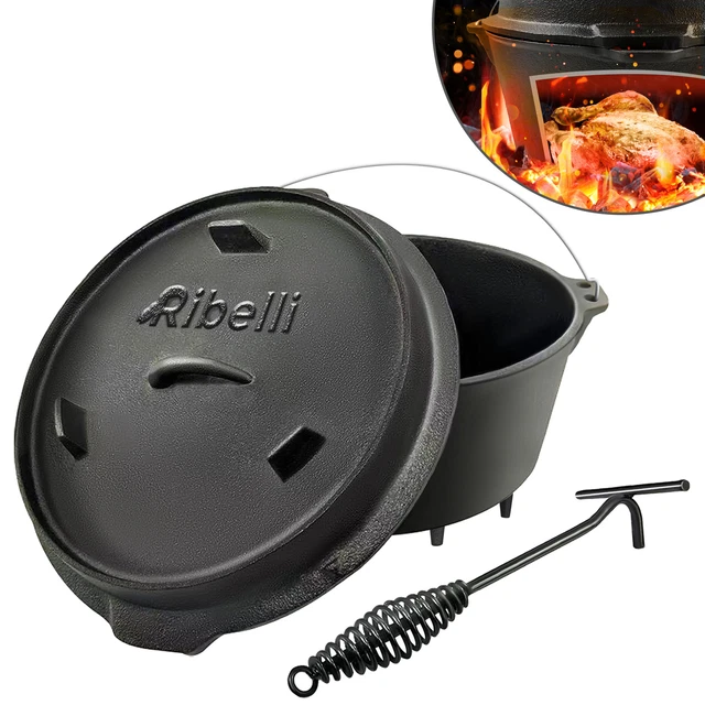 Dutch Oven Gusseisen Topf Gusstopf Feuertopf Schmortopf Kochtopf 9,5 Liter Grill