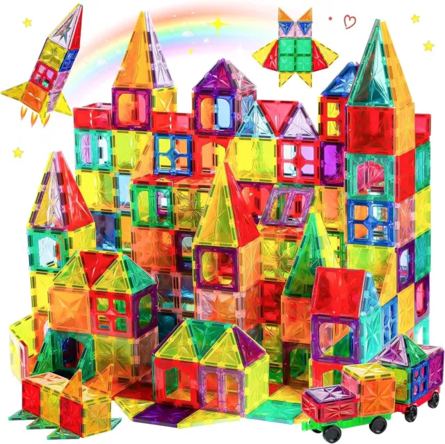 Kids Magnetic Tiles Set 120Pcs 3D Magnetic Building Blocks Educational STEM 3D