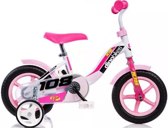 Bicicletta Bimba Misura 10 Dino Bikes Bici Bianco Rosa Bambina Art. 108L Girl