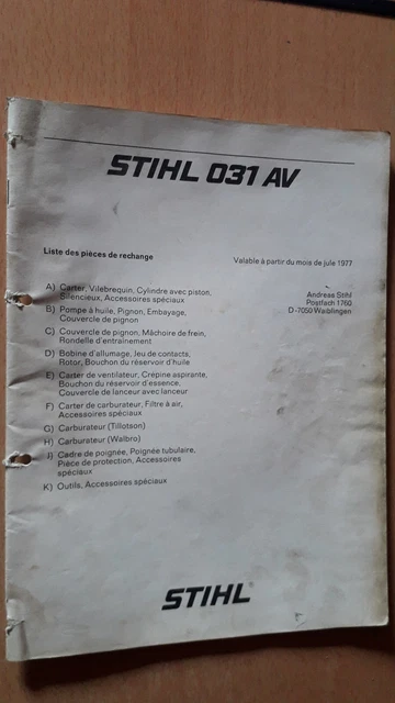 STIHL 031 AV Chainsaw: 1977 Parts Catalogue £5.12 - PicClick UK