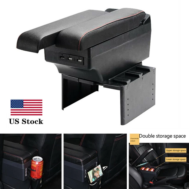 Car SUV Telescopic 7 USB Charge Central Armrest Box with Cup Holder Storage Case