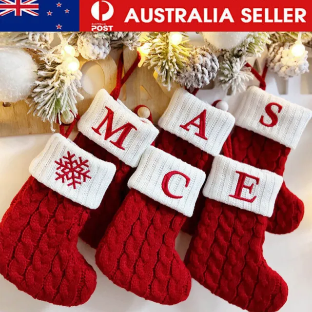Red Alphabet Letter Christmas Socks Xmas Tree Pendant Decorations Gift Bag