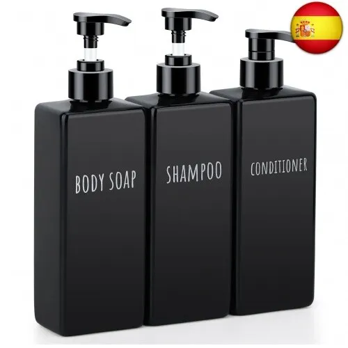 Segbeauty Dispensador de Jabón Cuadrado Negro, 3 Piezas 500ml Recargable