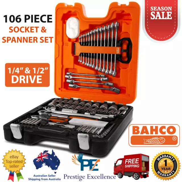 Bahco S106 106 Piece Mechanical Socket & Spanner Set 1/4" 1/2" Square Drive Tool