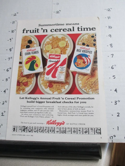 MAGAZINE AD 1960S KELLOGG'S cereal box single serve restaurant diner ...