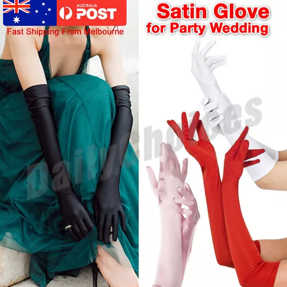 Classic LONG SATIN GLOVES Opera Costume Bridal Party Prom Wedding Womens Ladies