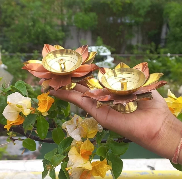 Lampada A Olio Akhand Diya In Ottone E Vetro - 10 Cm, Decorazione Per Casa O Tempio, Confezione Da 1