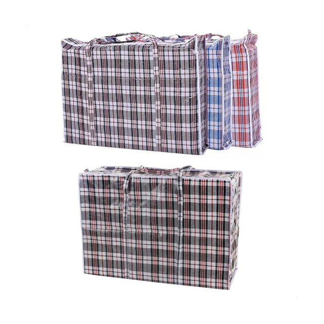 Set of 4 Extra-Large Plastic Checkered Storage Laundry Shopping Bags W. Zippe...