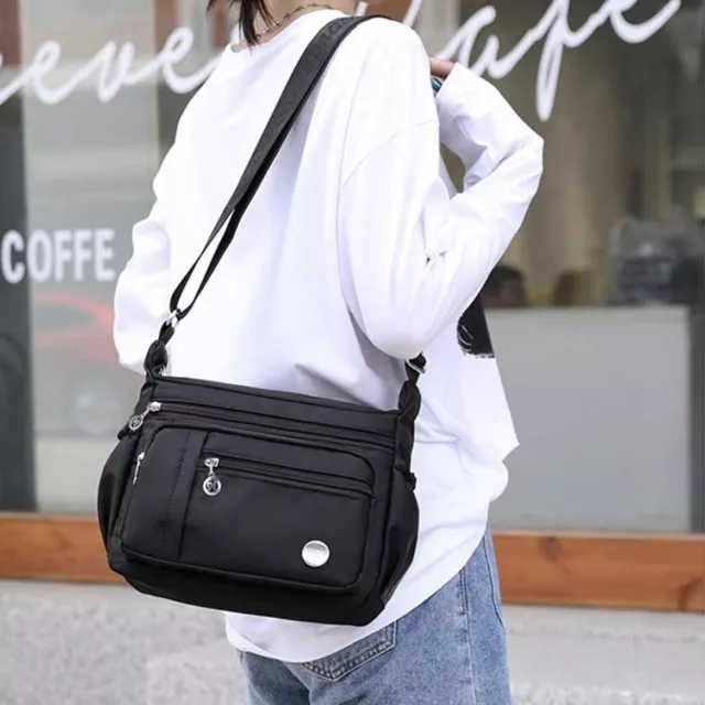 Black Waterproof Handbag Travel Purse Lightweight Crossbody Bag Zippered Pockets