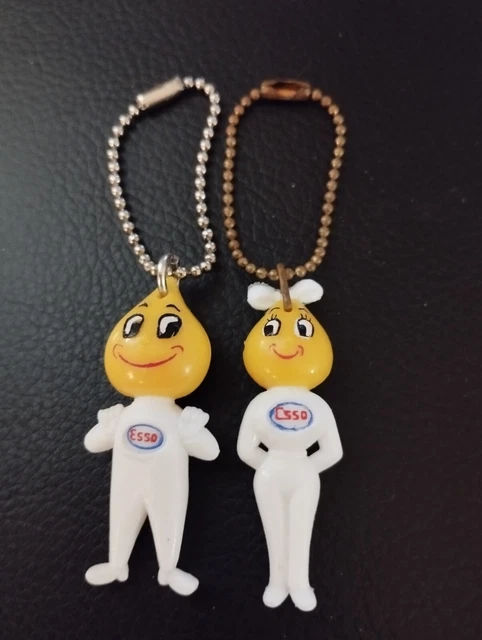 Vieux Porte-clés Publicitaire Esso – Figurines Mr Et Mme Goutte D'huile, Collector Années 60