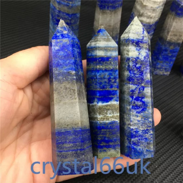 220g+ Natural Lapis Lazuli Obelisk Quartz Crystal Wand Point Reiki Healing 3pcs
