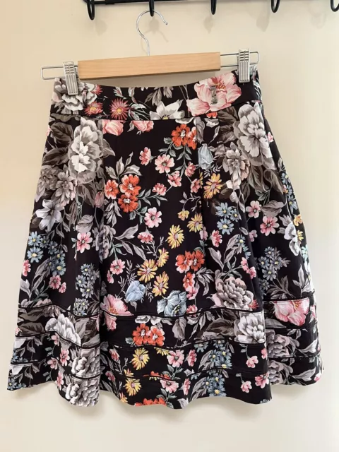 REVIEW Black Colourful Floral Skirt-Workwear-Casual-Comfy-Size 6