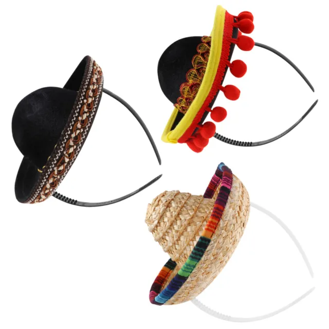 3Pcs Cinco De Mayo Sombrero Headband Sombreros Bachelorette Party Supplies Luau