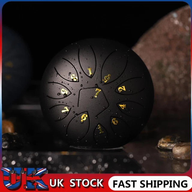 ❀ 6 Inch 11-Note Tongue Drum with Drumsticks Hand Pan Ethereal Drums (Black)