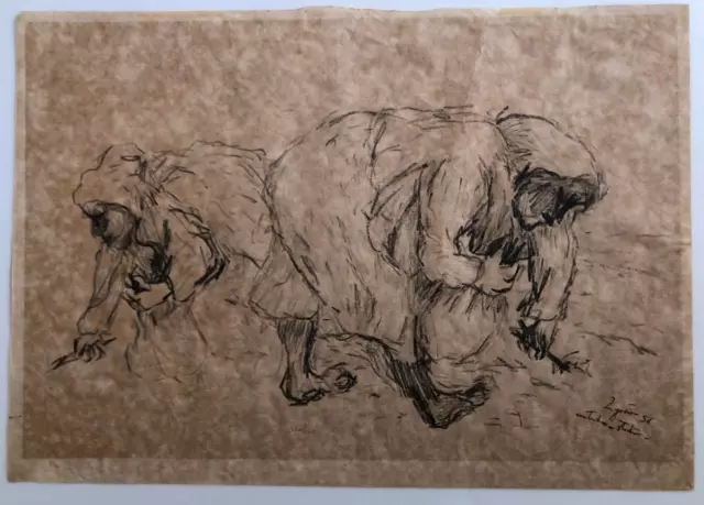 Giuseppe Zigaina Peasant Studio 1956 drawing 70.5x49.5 cm historical work