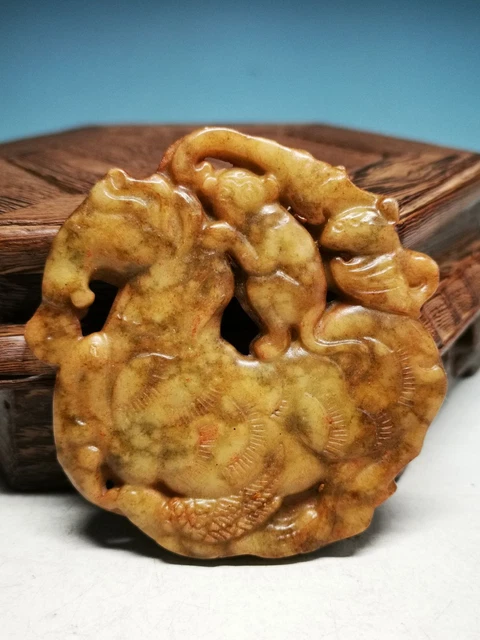Chinese Old Jade Hand carved Hollow out Horse and monkey Pendant C70