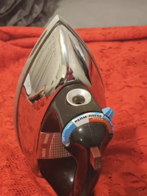 VTG- Mid century Vintage GE Steam Iron Chrome Blue Cord Working Great