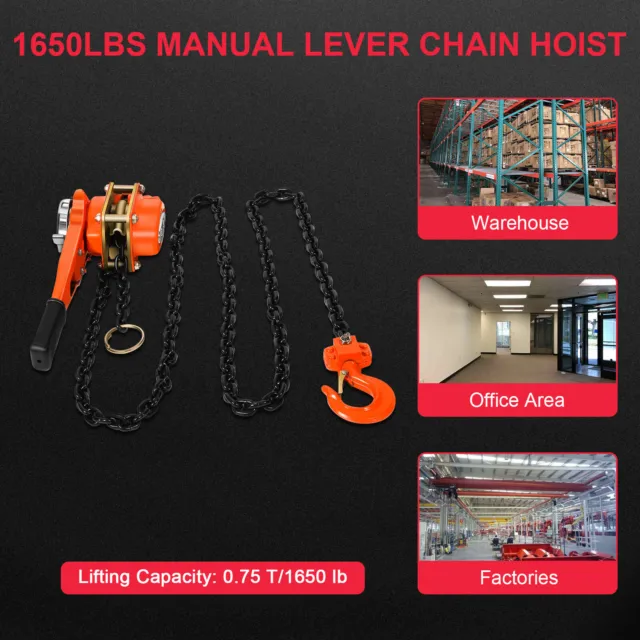 Lever Block Chain Hoist Ratchet Type Come Along Puller 10FT Chain Lifter 3/4 Ton