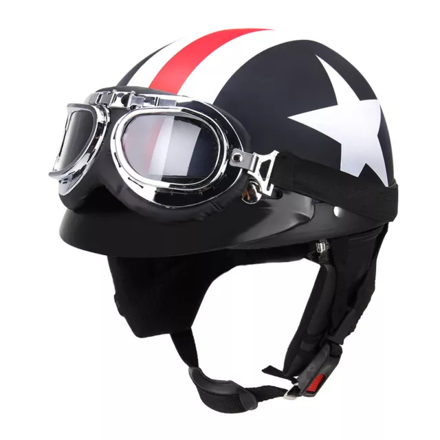 Casque de moto demi-visage ouvert avec lunettes visière écharpe Biker M0A3