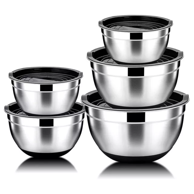 2X(5 Pcs Mixing Bowl,Stainless Steel Salad Bowl with Airtight Lid&Non-Slip Base,