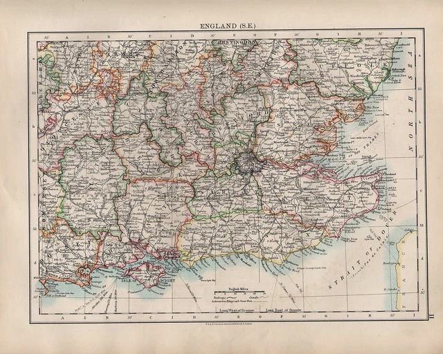 1904 ANTIQUE MAP ~ ENGLAND SOUTH EAST ~ SUSSEX ISLE OF WIGHT LONDONHERTFORD etc