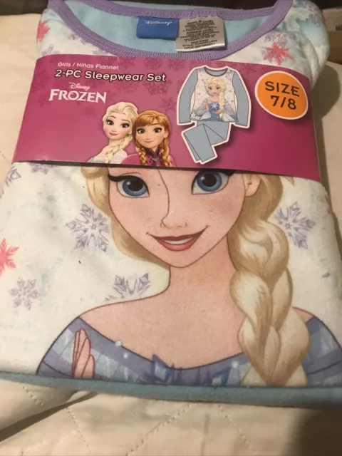 Disney Frozen Elsa 2pc Flannel Sleepwear set Size 7/8 Blue Smoke free Home NWOT