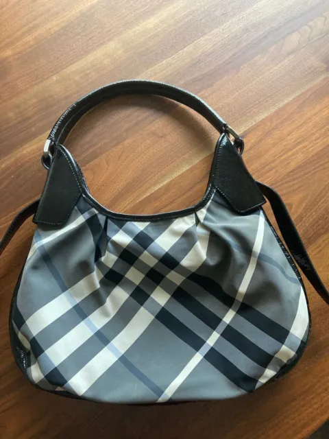 Burberry Patent Leather Nova Check Shoulder Hobo Bag