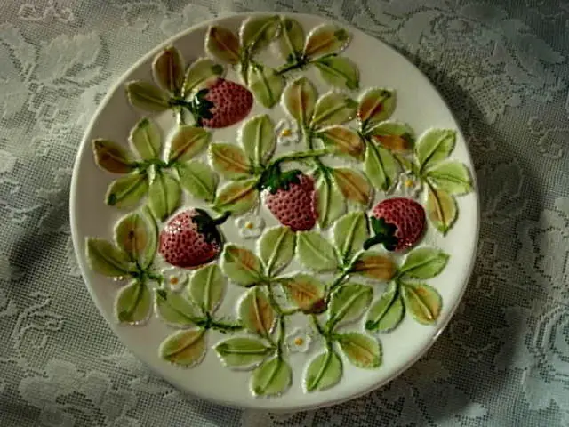 Vintage  NEUWIRTH Hand Painted Embossed Strawberries Plate - Made in Portugal