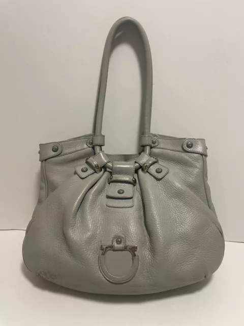 Salvatore Ferragamo Satchel Handle Bag Medium Gray Leather 13"X12"X2.5"