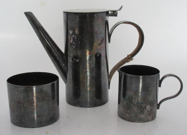 Old Vintage Mid Century Silverplate Single Service Teapot Cream & Sugar M&S Co