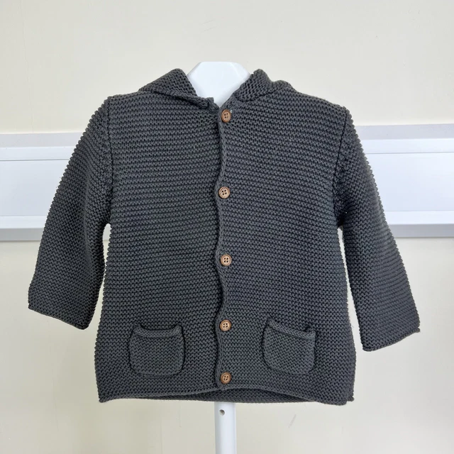 Next Baby Jungen Mädchen anthrazitgrau dick klobig gestrickte Strickjacke UK 6-9 Monate