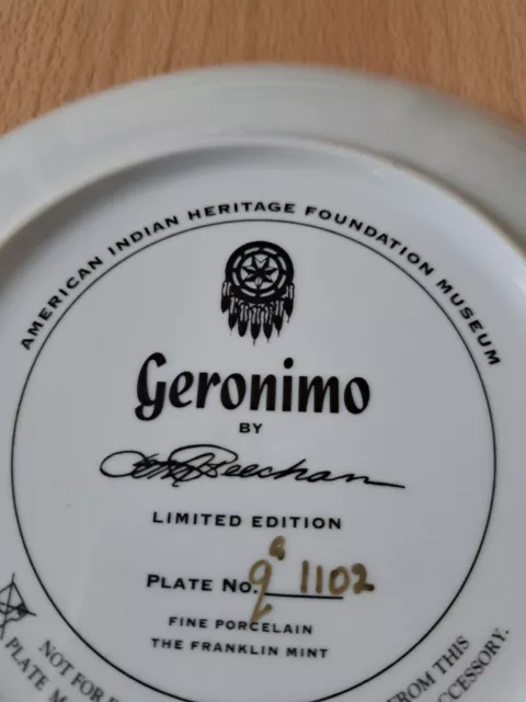 "Geronimo" Limited Edition Collector Plate - American Indian - Franklin Mint 3