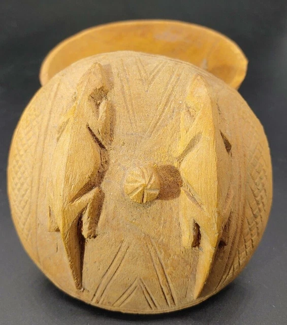 Pacific Island Art Hand Carved Wood Dish Container Censer, Lizard Geometric Vtg.